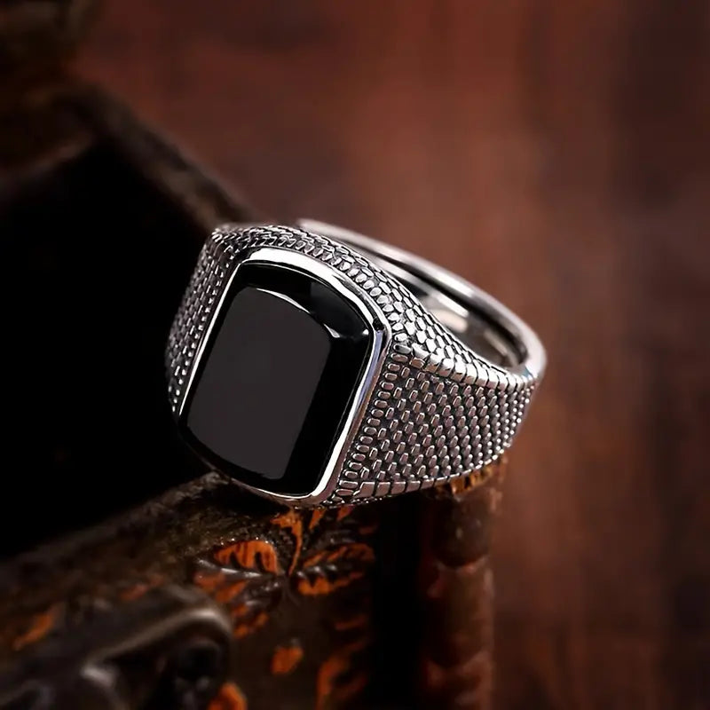 Men's Vintage Black Adjustable Ring