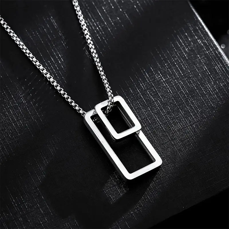 Men's Steel Rectangle Pendant Necklace