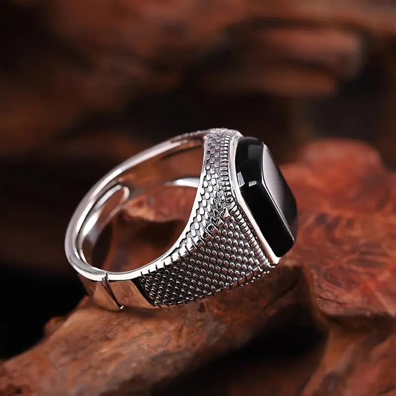 Men's Vintage Black Adjustable Ring