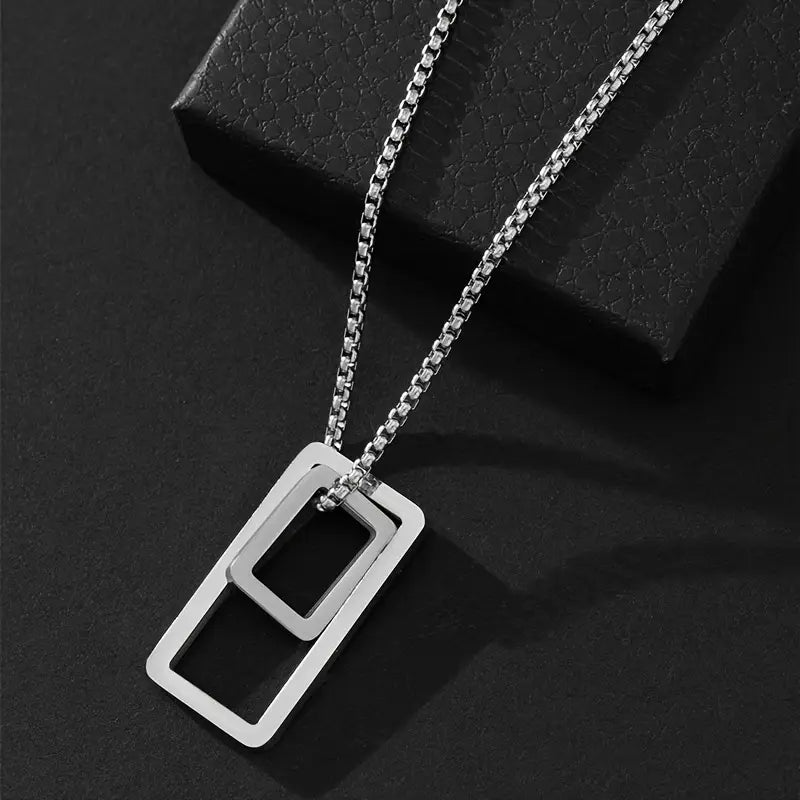 Men's Steel Rectangle Pendant Necklace