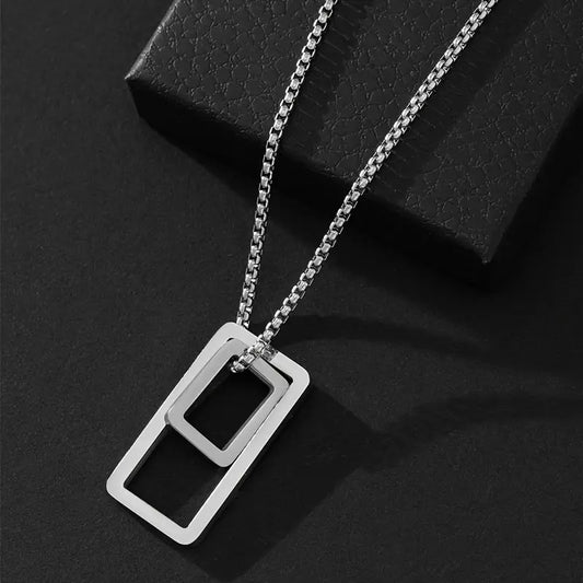 Men's Steel Rectangle Pendant Necklace