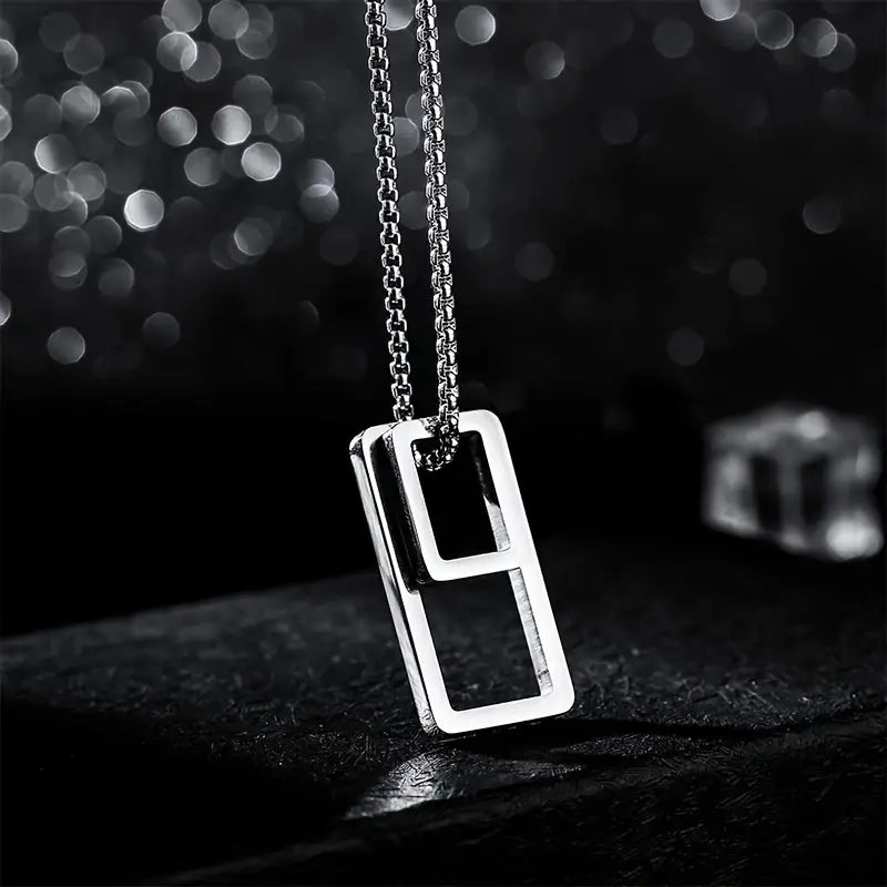 Men's Steel Rectangle Pendant Necklace