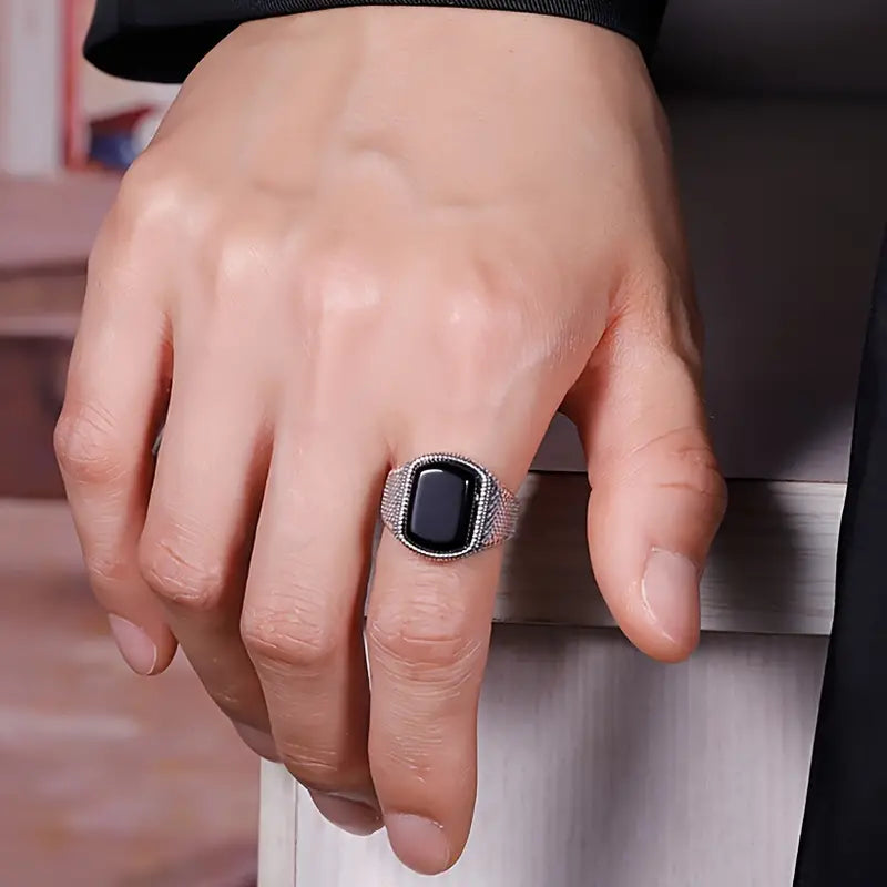 Men's Vintage Black Adjustable Ring