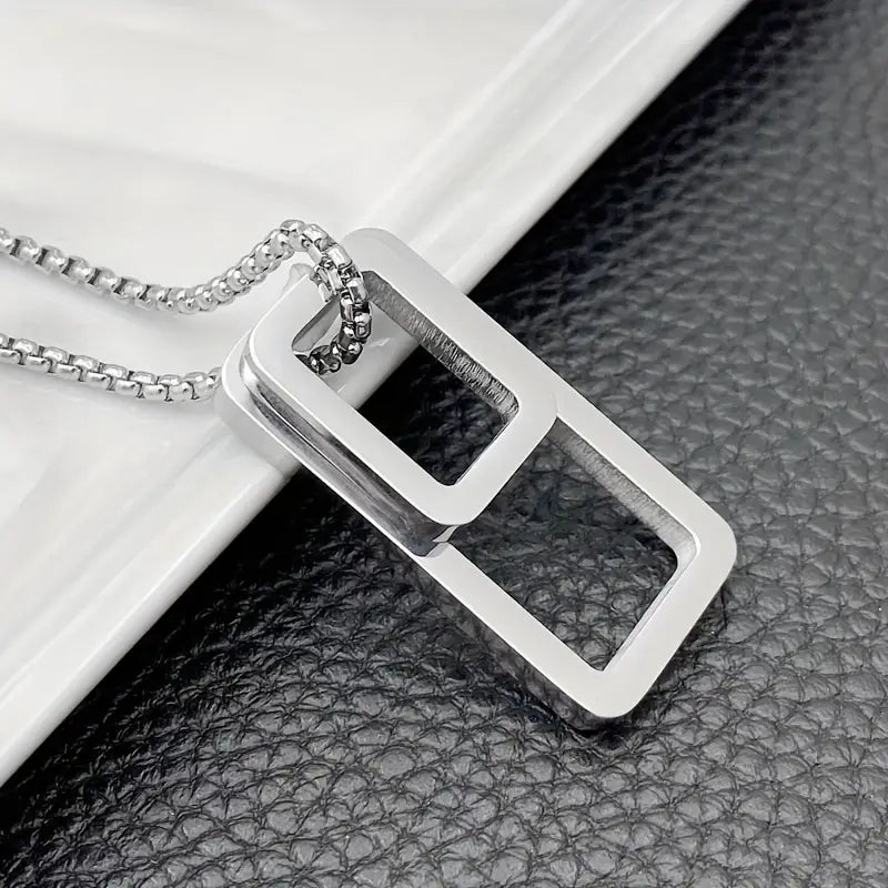 Men's Steel Rectangle Pendant Necklace