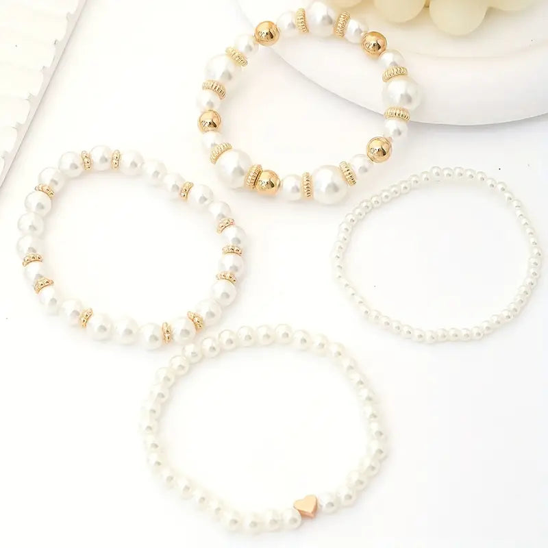 4-Piece Pearl Beaded Bracelet Set